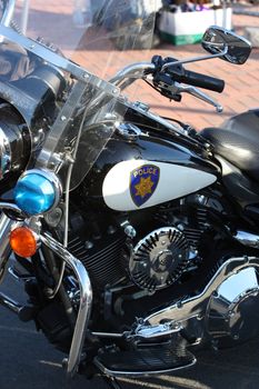 Close up of a police motorcycle.