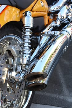 Close up of a motorcycle.