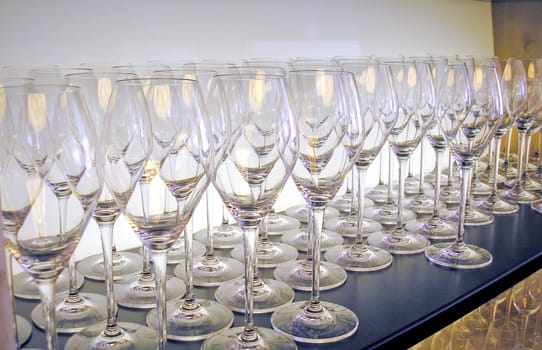 Range of wine glasses in a bar