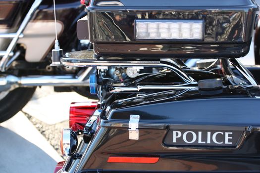 Close up of a police motorcycle.