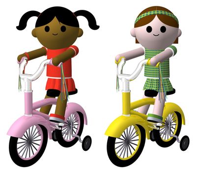 Illustration of two girls riding bikes