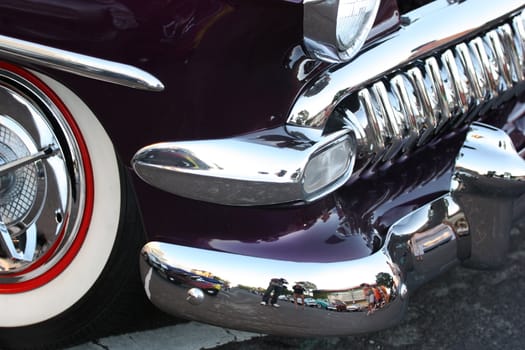 Close up of a classic car.