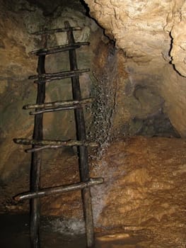 cave; waterfall; stairway; water; creek; type; background; ocked space; mine; beauty; landscape; texture