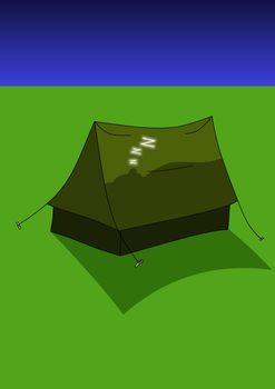 Illustration of a sleeping person in a tent 