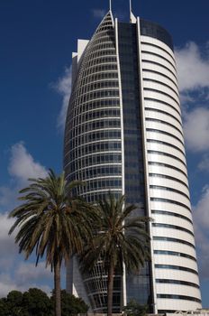 Lots of business going on in this skyscraper of glass . Israel. Haifa (Kiryat HaMemshela).