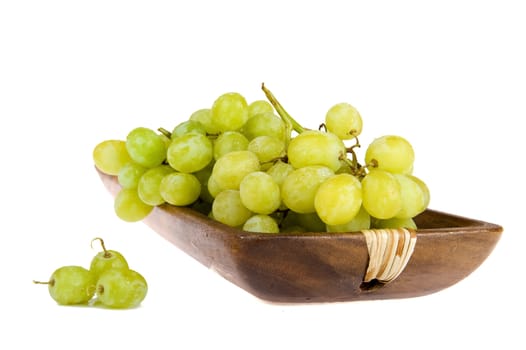 grapes in a wooden tray