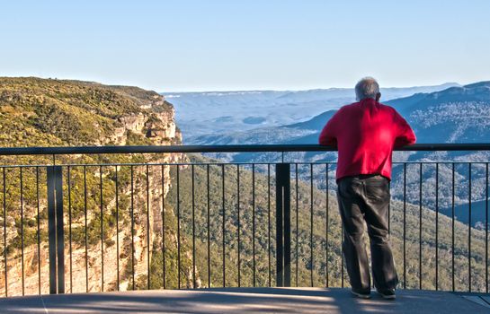 Middle Aged Man taking in the view of the Blue Mountains National Park