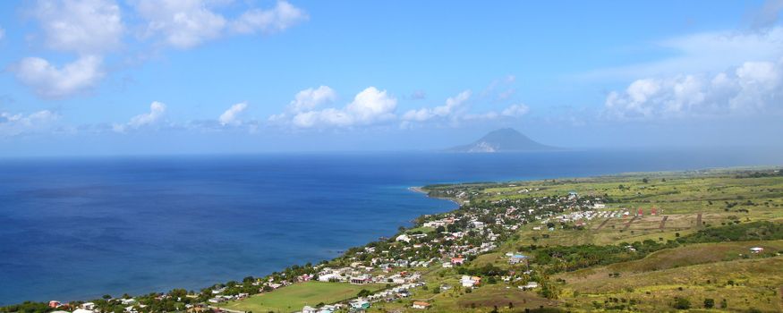 Beautiful coastline of St Kitts from Brimstone Hill Fortress National Park.