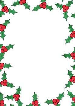 Illustration of a border of holly over a white background