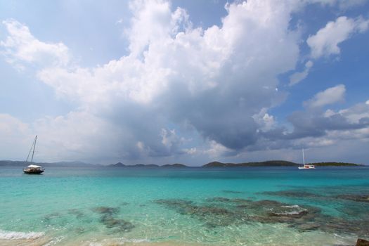 Clouds roll in over Honeymoon Bay in the US Virgin Islands.