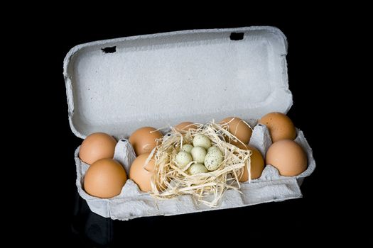Close up of some Easter eggs in an egg carton