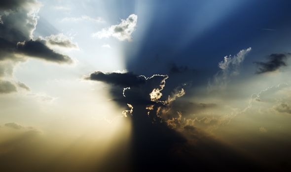 Deep blue sky with clouds.