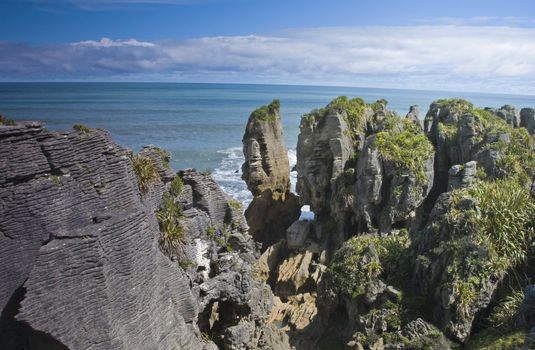 Punakaiki Pancake Rocks along the west coast of New Zealand. 