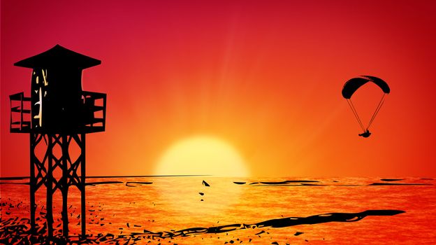 
Artwork depicting the sunrise over the sea