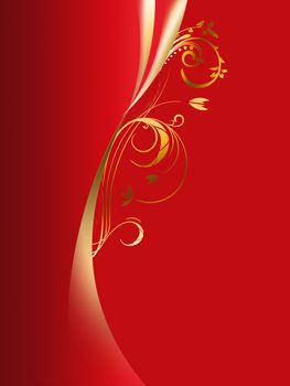 Shaded purple background with gold floral designs