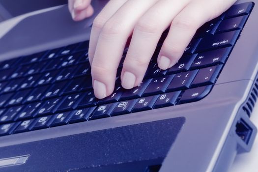 Female fingers typing on the  laptop keyboard