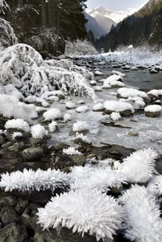 Winter panoramic view of an Alpine valley