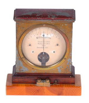 Old ampere meter from 1909. Taken on clean white background.