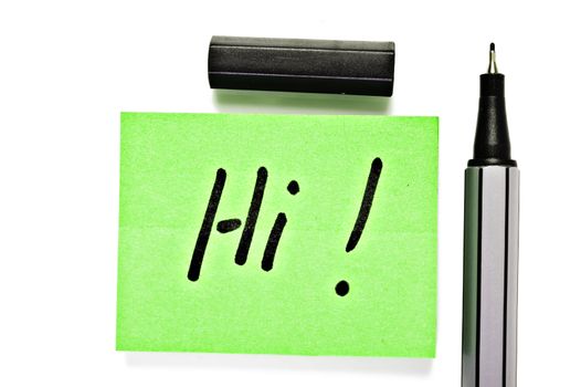 Small memo note with black pen - saying hi