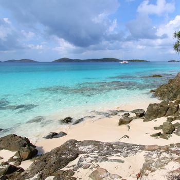 View of the Caribbean from Honeymoon Beach on Saint John - US Virgin Islands.