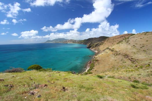 The fabulous coastline on the Caribbean island of Saint Kitts.