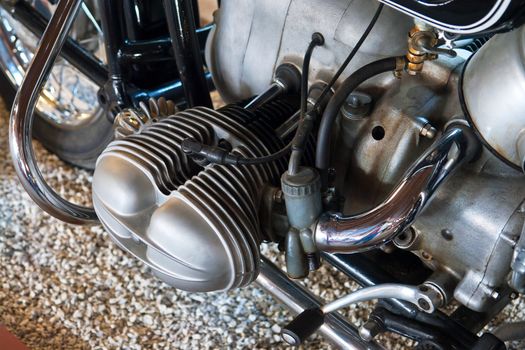 Close details of a famous classical traditional German motorcycle engine