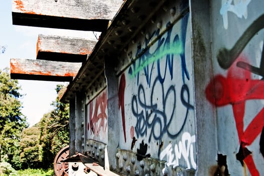 Abandoned Train with grafitti in Auckland. 