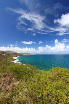 A clear day along the coast on the Caribbean island of Saint Kitts.