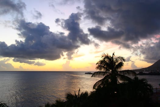 The sun sets near Basseterre on Saint Kitts.