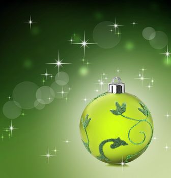 Green christmas background with stars shining