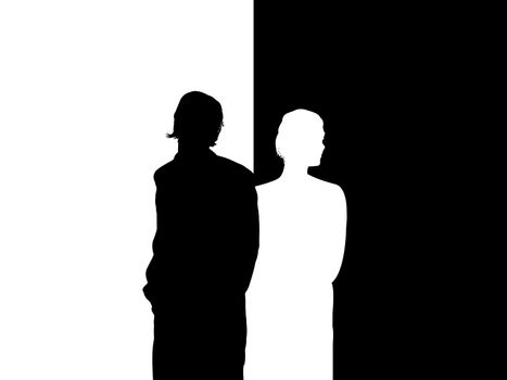 Illustrated silhouette of couple facing away from each other