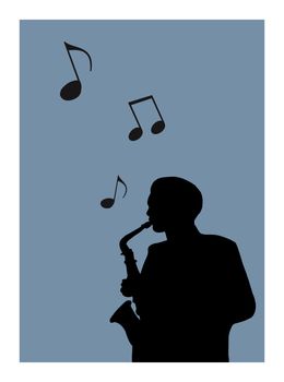 Saxophone player with musical notes