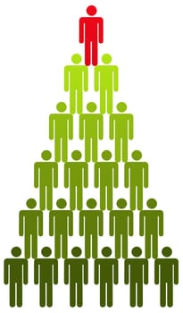 Illustration of a pyramid of people with the top person coloured differently