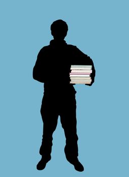 Illustration of man holding books