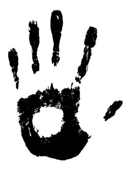 Large illustrated black and white hand print