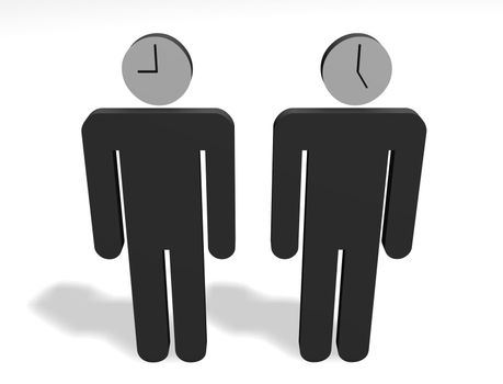 Illustration of two people with clock faces