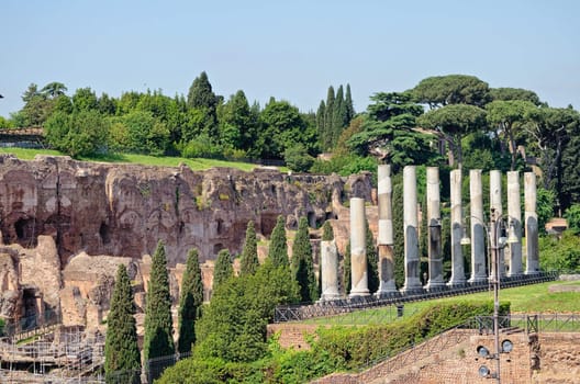 Antique colonnade in the ancient part of Rome