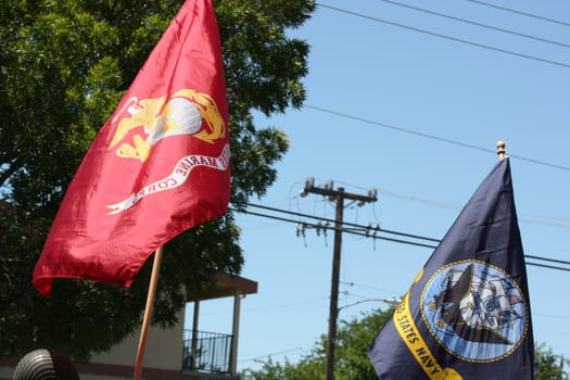 US Marines and Navy flags close up.