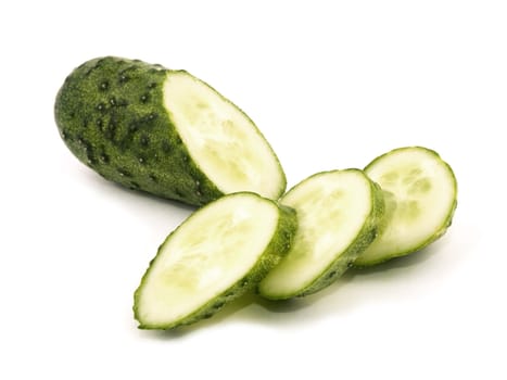 Sliced fresh cucumber on white background
