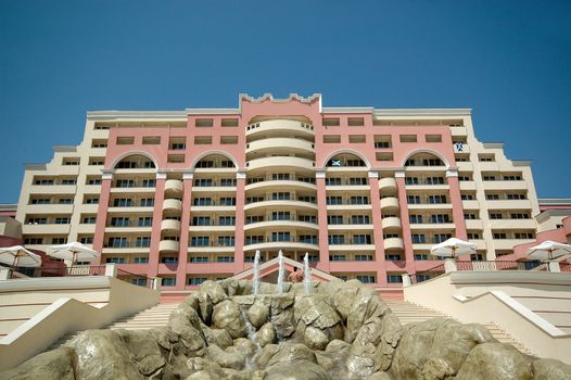 Hotel and clear blues sky