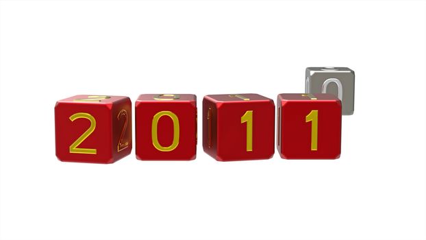 Happy New Year 2011 with 0, 3d render, isolated on white