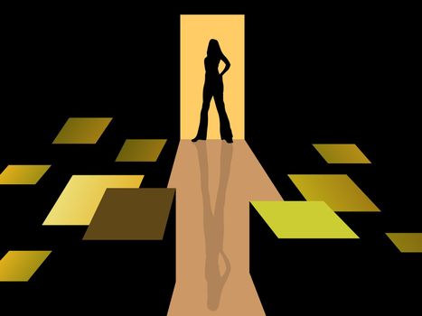 Woman in doorway of storage room