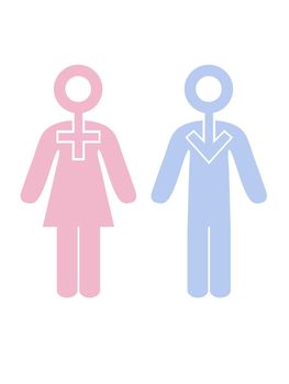 Illustration of couple with gender symbols embedded into their heads