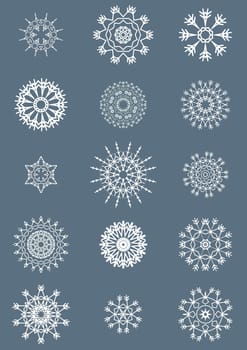Illustration of snowflakes isolated on a blue background