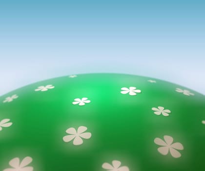 3D Illustration of a green hill covered in white flowers, with a dreamy glow added