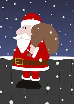 Illustration of Santa Claus on top of a roof