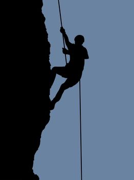 Illustration of a silhouette person rock climbing