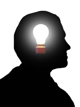 Illustration of a man with a light bulb in his head 