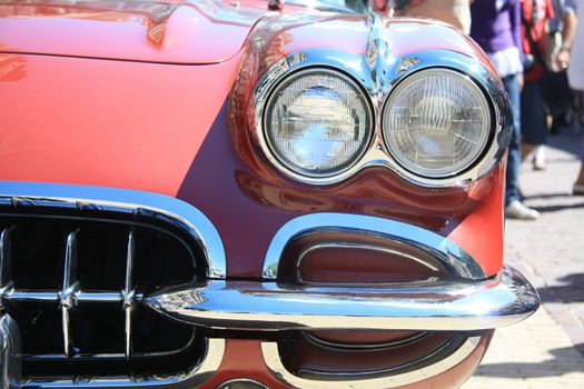 The front of a classic American car