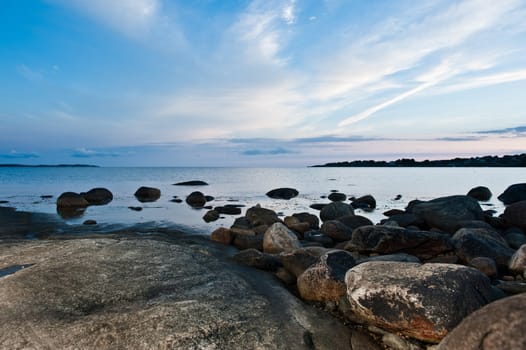 Sunset by the sea in sweden at summer